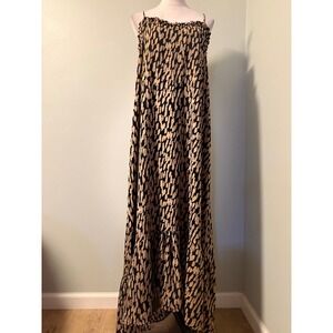 Flawless Black Tan Abstract Ruffle Spaghetti Strap Maxi Dress M boho whimsi Y2K
